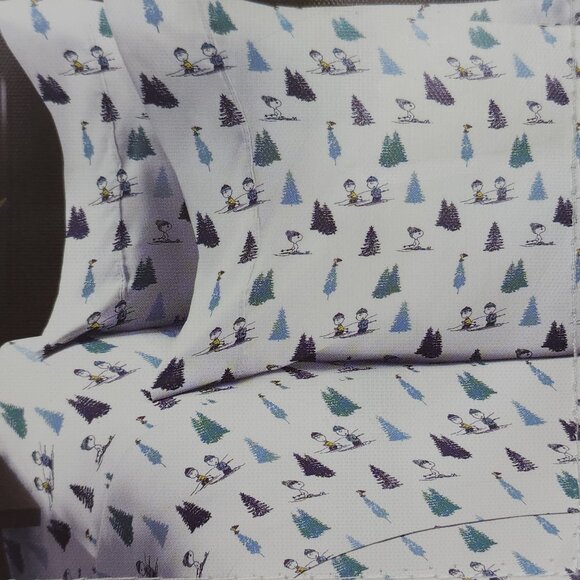Peanuts Queen Sheet Set By Berkshire Holiday Trees Christmas Polyester - Picture 6 of 9